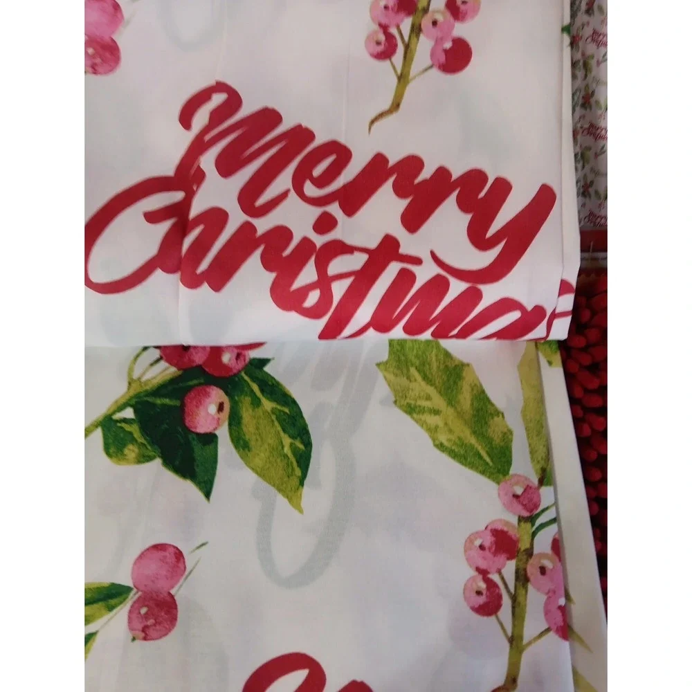 15 Piece Bath Set Christmas‎ Curtain Rugs Hooks Holiday Pretty Berries Decor